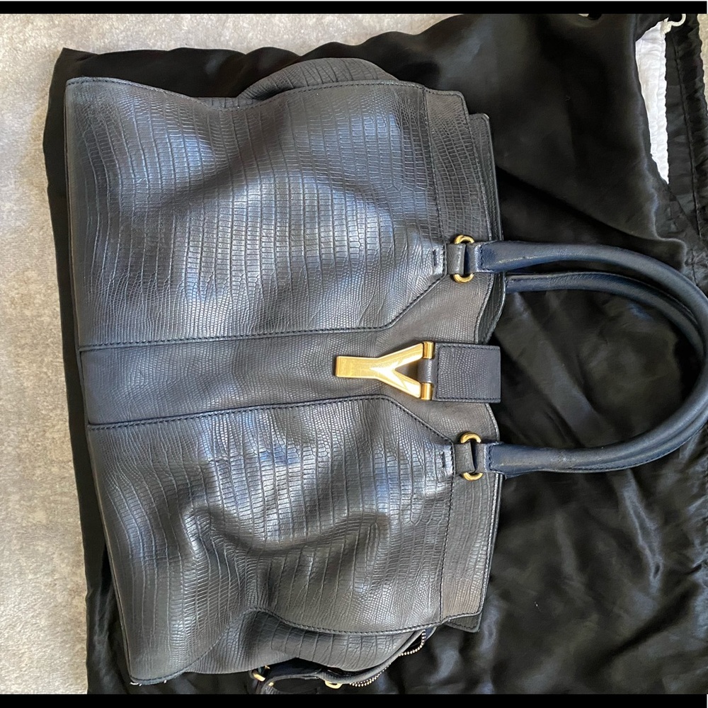 Yves Saint Laurent Embossed Tote (Navy)